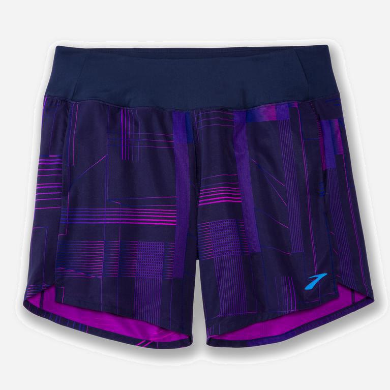 Brooks Chaser 7 Womens Running Shorts - Matrix Navy Print/Purple - Philippines (574183NPD)